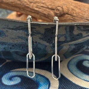 Dangling silver sparkly paperclip earrings